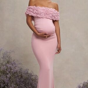 Elegant Pink Off-Shoulder Maternity Dress